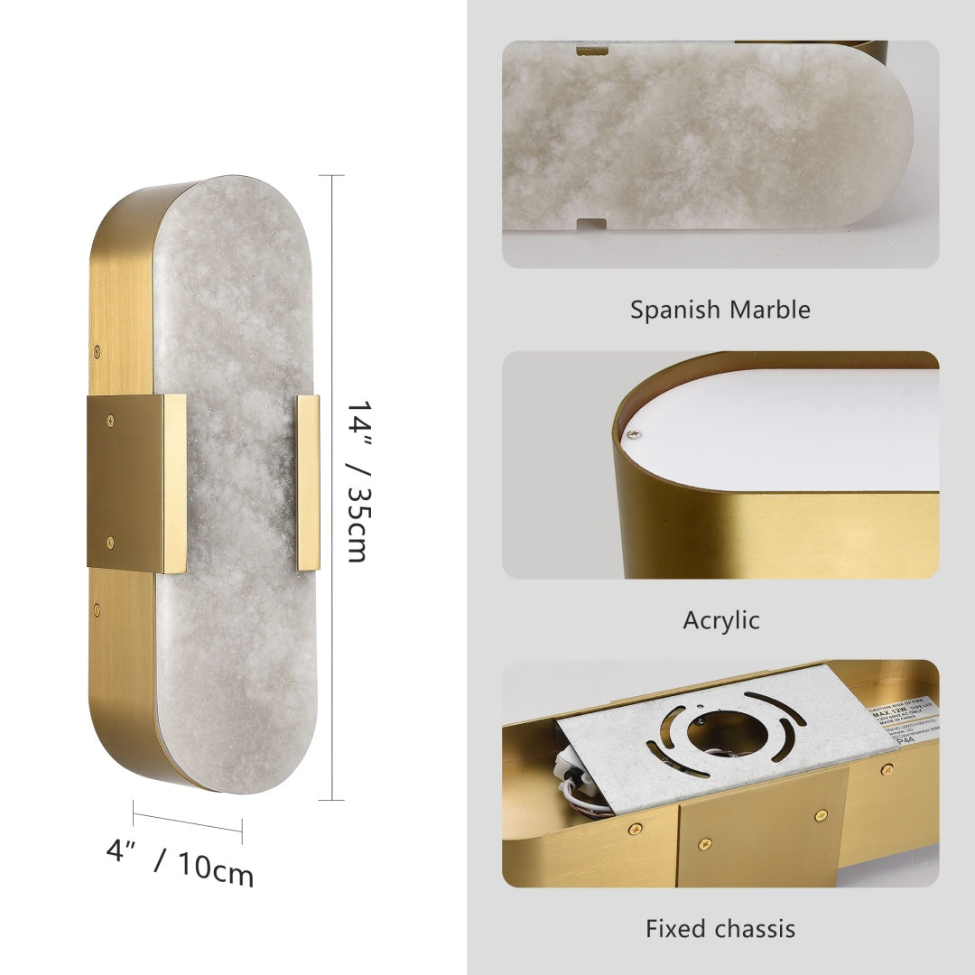 Gold Marble Wall Sconce Set of 2 - Modern Indoor Lighting