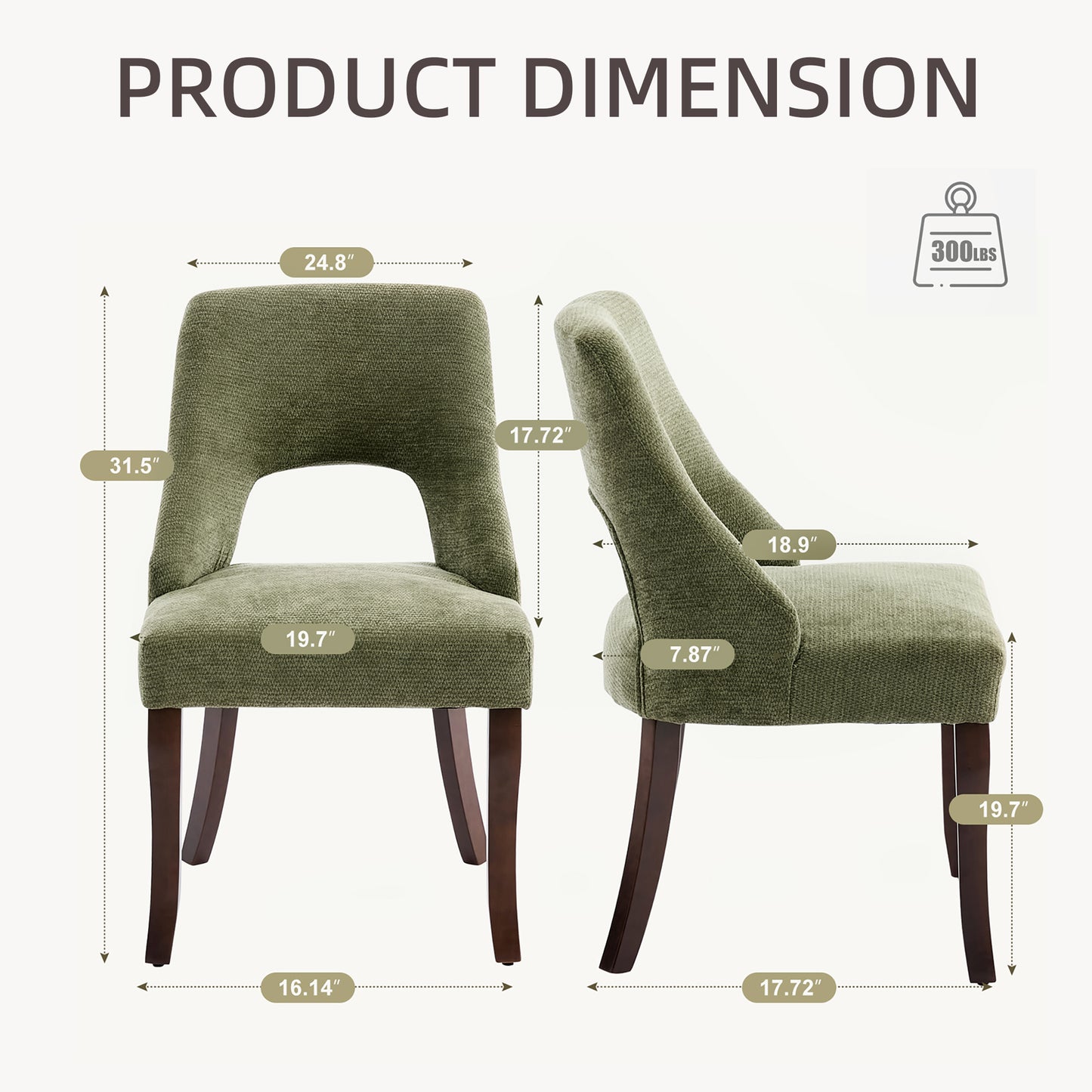 Upholstered Dining Chair Set of 2 - Modern Green Fabric