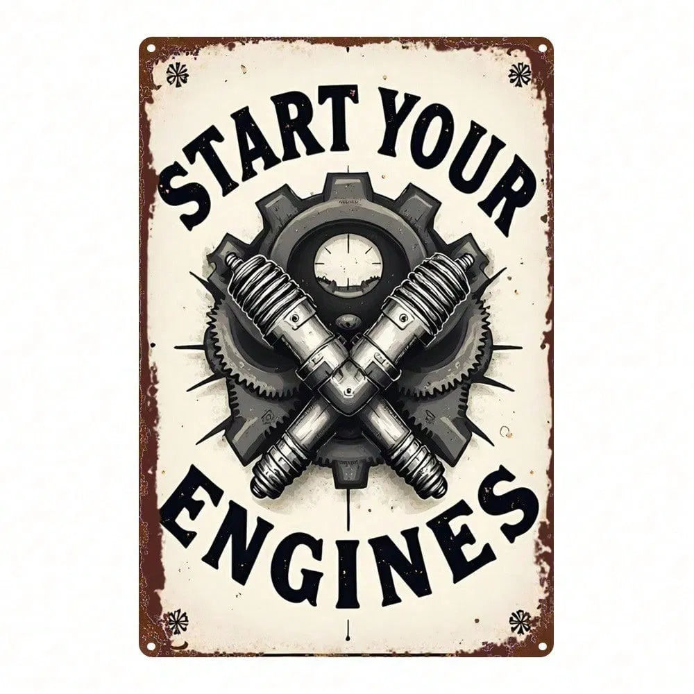 Retro Metal Tin Sign - Gear Spark Plug Design for Home Decor