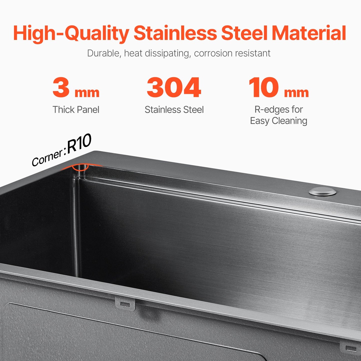 33-Inch Drop-In Kitchen Sink - Single Bowl Stainless Steel Black