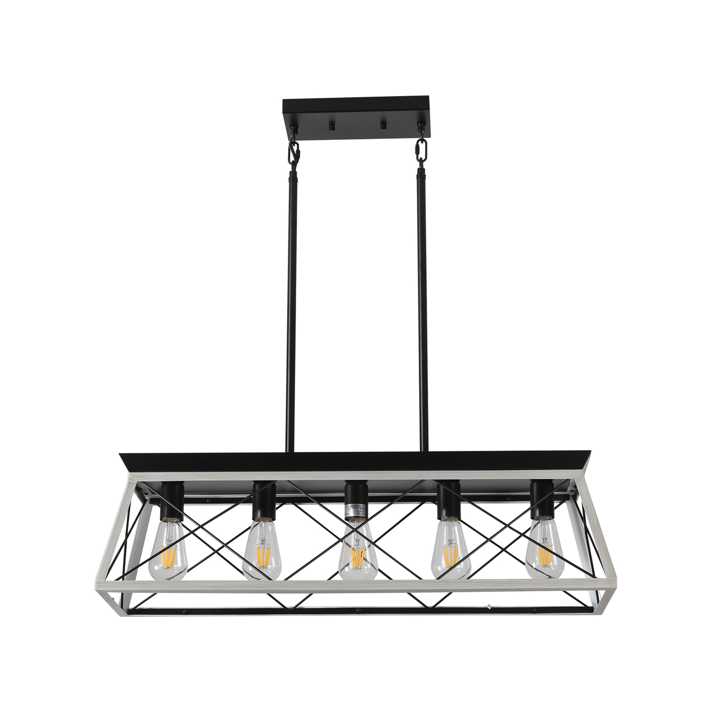 32-Inch Black & White Industrial 5-Light Pendant Chandelier - Adjustable Hanging Light