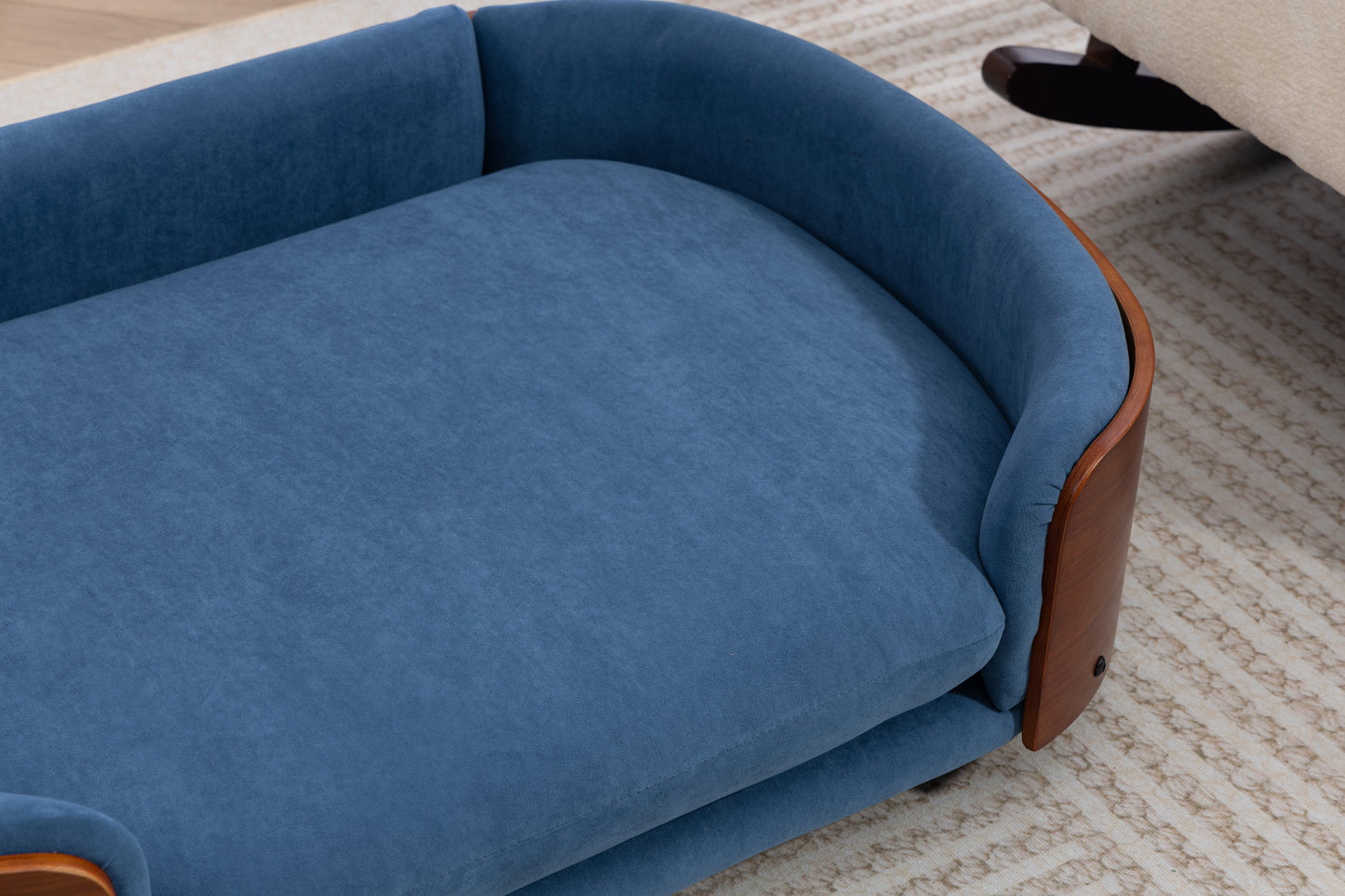 Large Scandinavian Style Elevated Dog Bed with Velvet Cushion and Solid Wood Legs