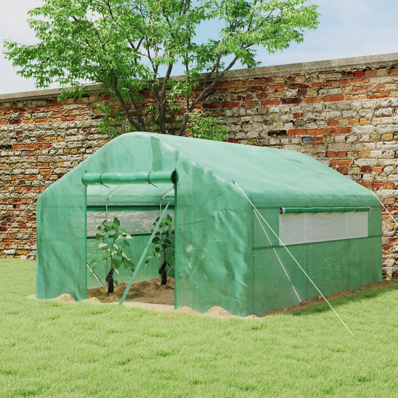 Green Tunnel Greenhouse Hoop House with Galvanized Steel Frame & Large Windows