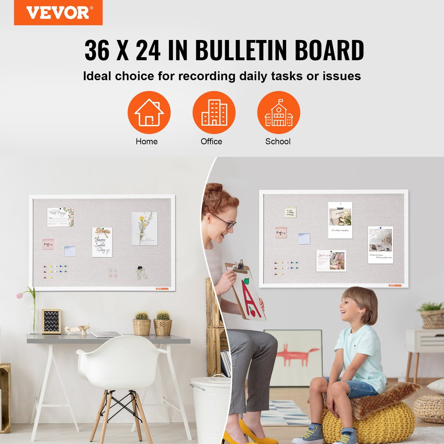36x24 White Cork Board - Stylish Wall-Mounted Bulletin Board