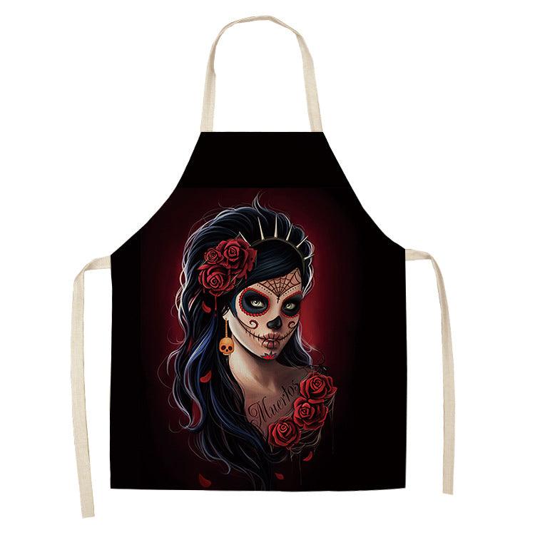 Cotton and Linen Skull Apron - Modern Kitchen Cooking Tool, 68x55cm