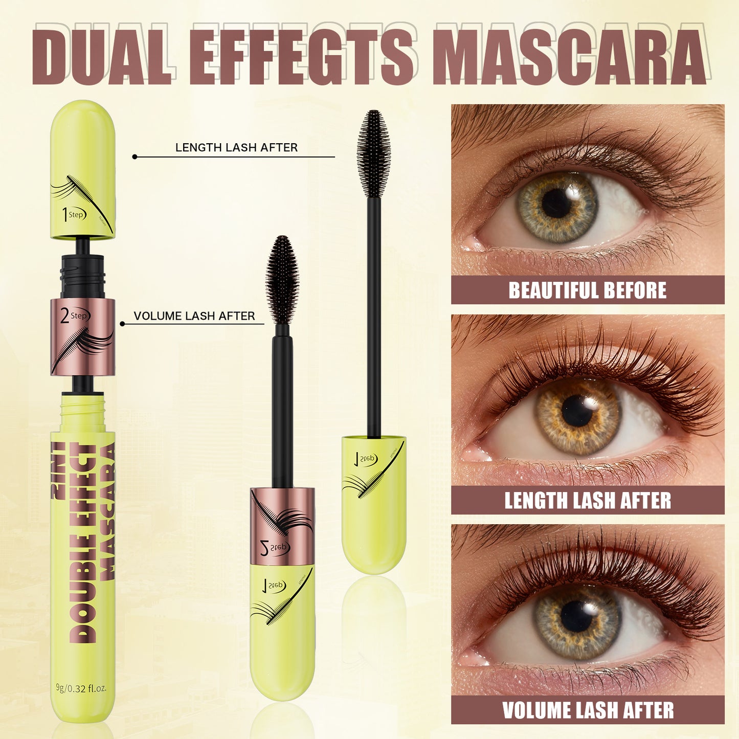 Long & Voluminous Waterproof Mascara - Natural Lengthening & Thickening