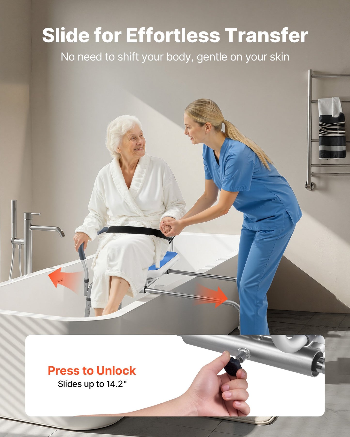Heavy-Duty Sliding Shower Chair with Swivel Seat & Height Adjustment - Black