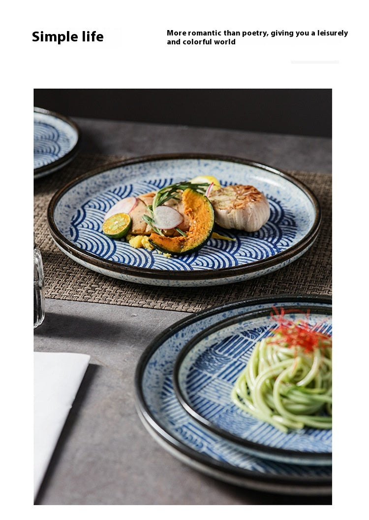 Japanese Style Ceramic Round Dinner Plate - Large Porcelain Tableware