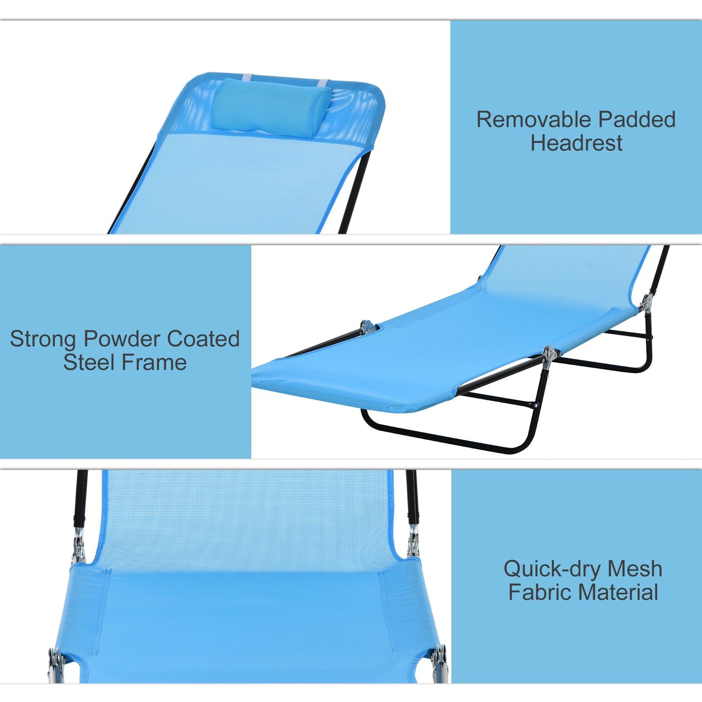 Folding Chaise Lounge Chair - 5-Position Recliner, Blue