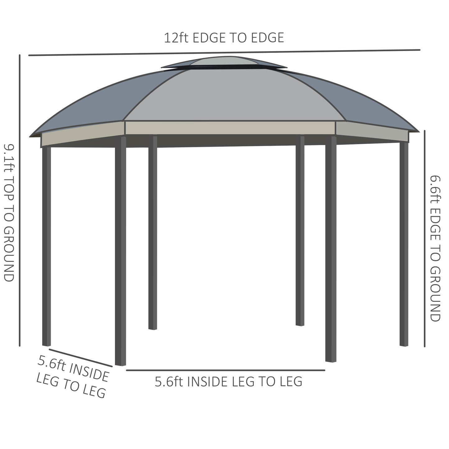 12-Foot Round Outdoor Gazebo Canopy with Double Roof & Curtains
