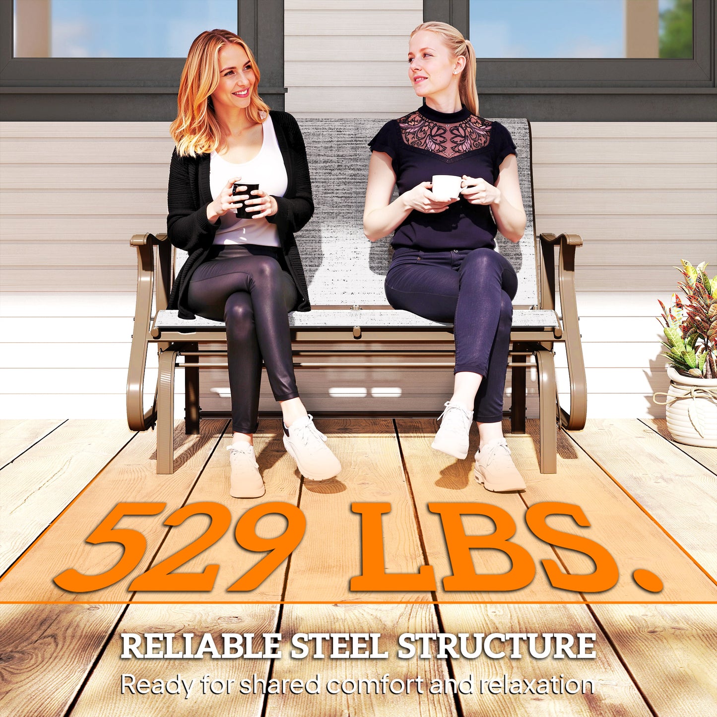2-Person Patio Glider Bench with Steel Frame - Mixed Gray