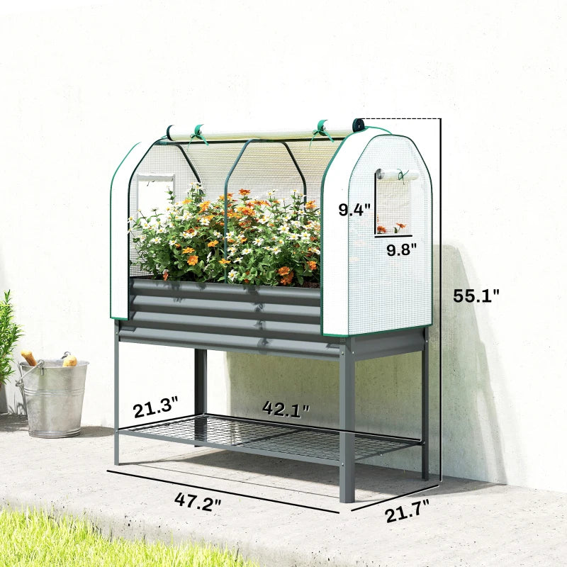 Raised Metal Garden Bed with Greenhouse Cover - Dark Gray