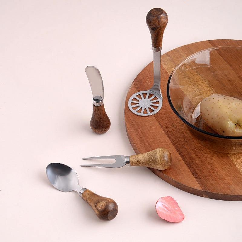 Cheese Knife and Scraper Set with Wooden Handle - Bread, Butter, Cake Serving Utensil