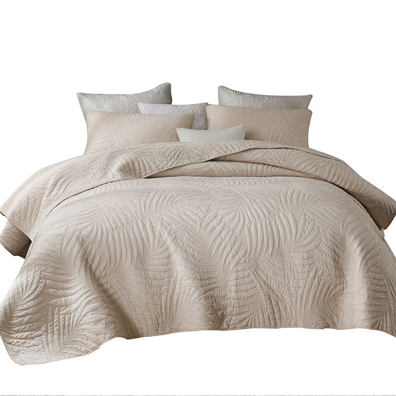 White Leaves Embroidery Bedding Set 3 Pieces Cotton Quilt Cover Set
