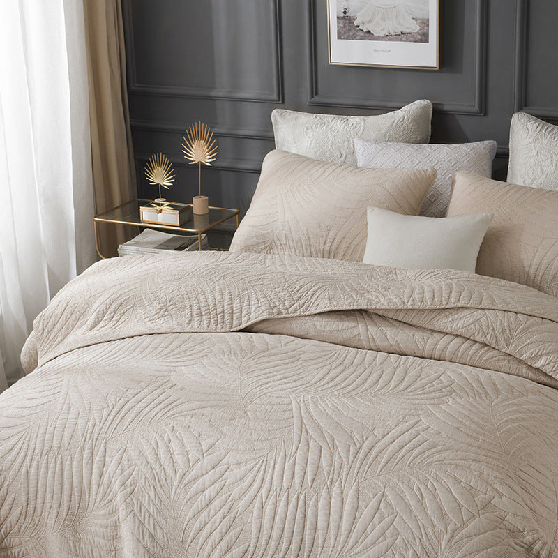 White Leaves Embroidery Bedding Set 3 Pieces Cotton Quilt Cover Set