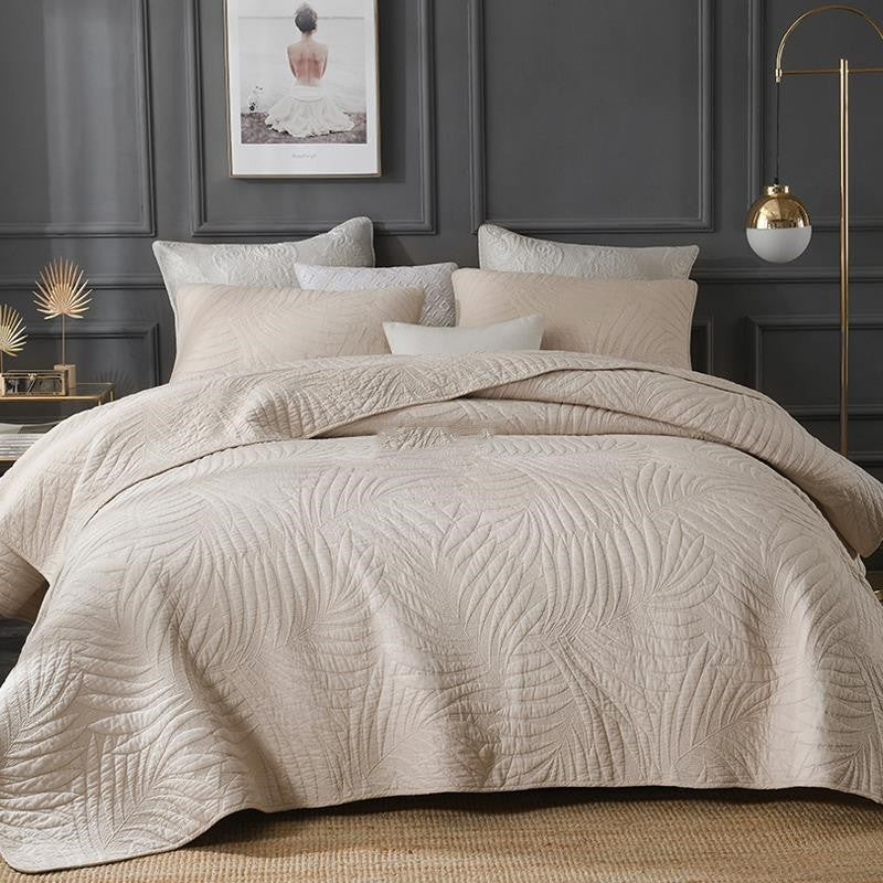 White Leaves Embroidery Bedding Set 3 Pieces Cotton Quilt Cover Set
