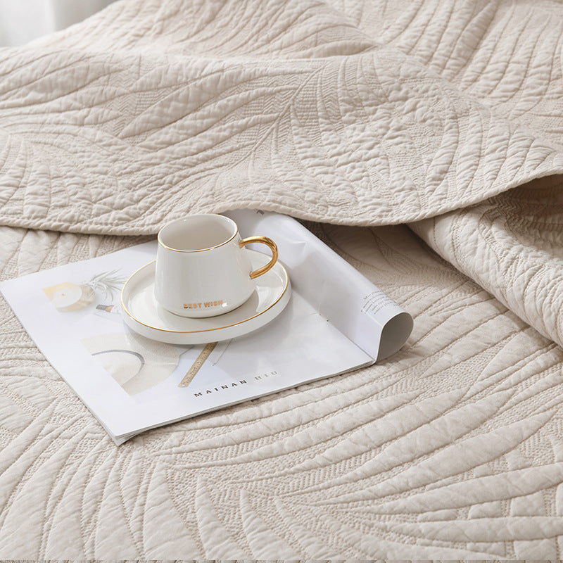 White Leaves Embroidery Bedding Set 3 Pieces Cotton Quilt Cover Set