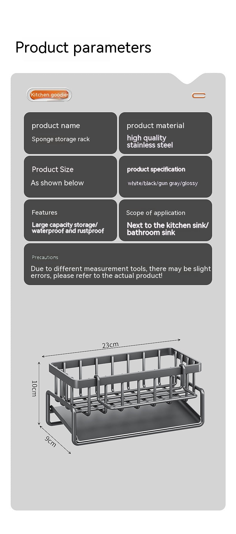 Multifunctional Kitchen Sink Drainage Basket Shelf - Black, Gray & White