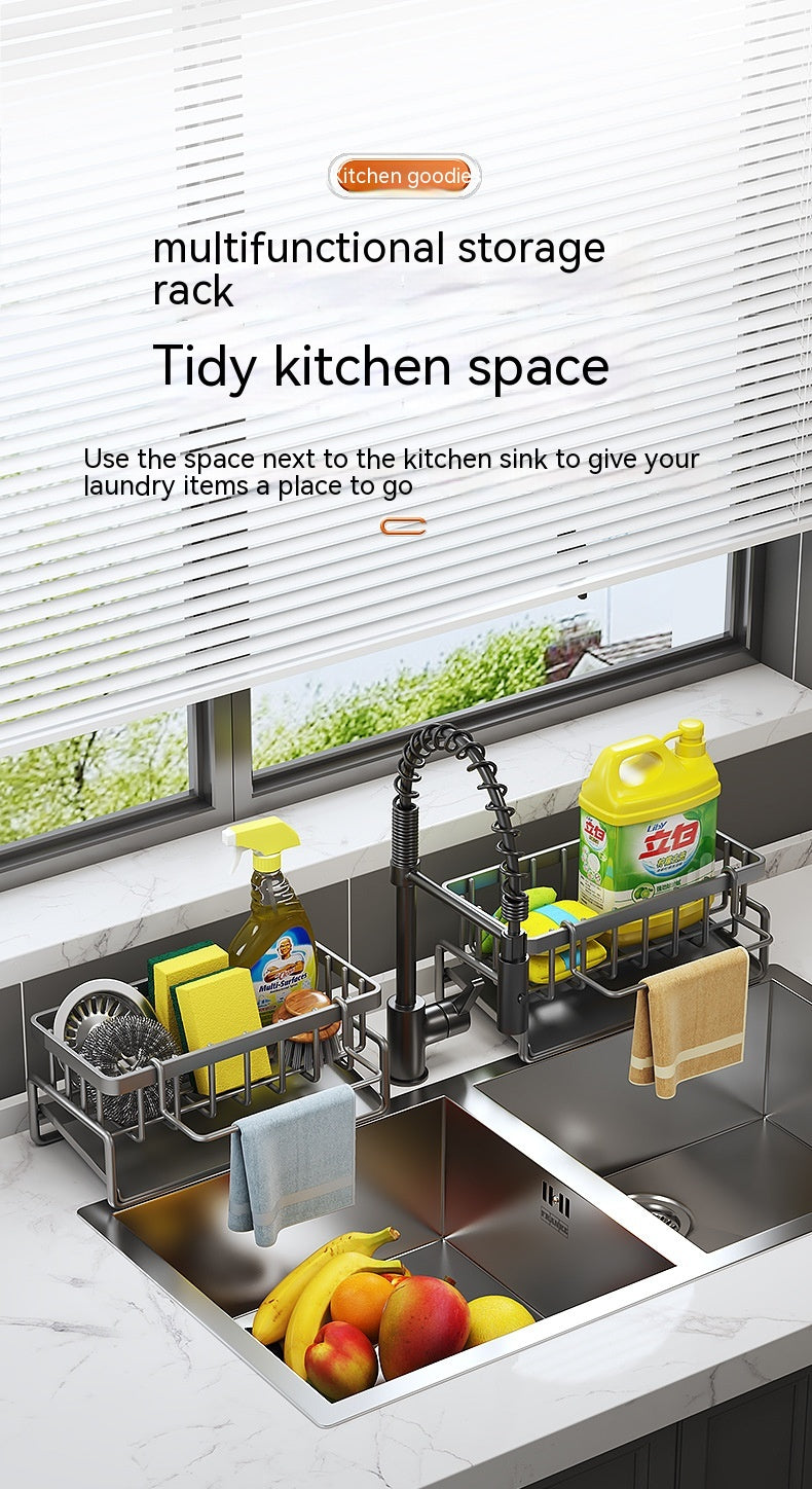 Multifunctional Kitchen Sink Drainage Basket Shelf - Black, Gray & White