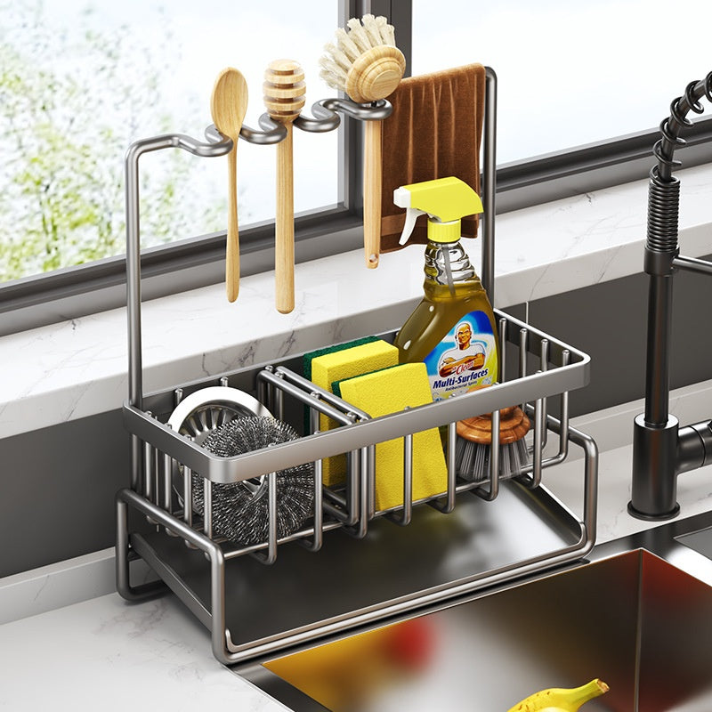 Multifunctional Kitchen Sink Drainage Basket Shelf - Black, Gray & White