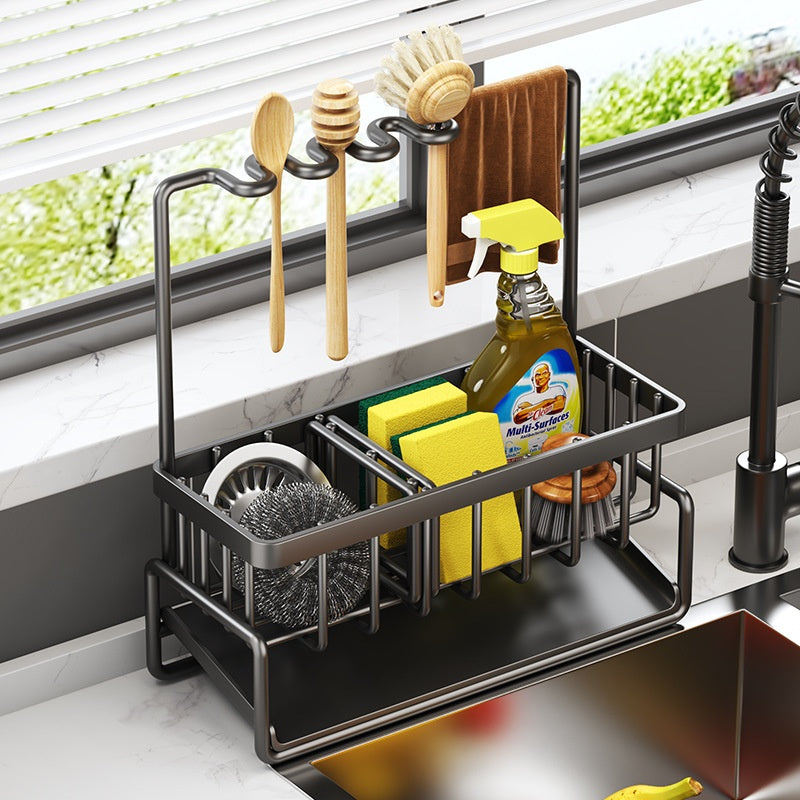 Multifunctional Kitchen Sink Drainage Basket Shelf - Black, Gray & White