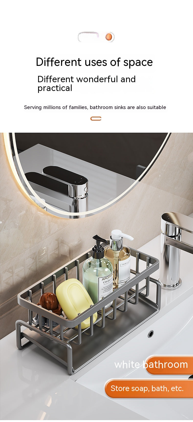 Multifunctional Kitchen Sink Drainage Basket Shelf - Black, Gray & White