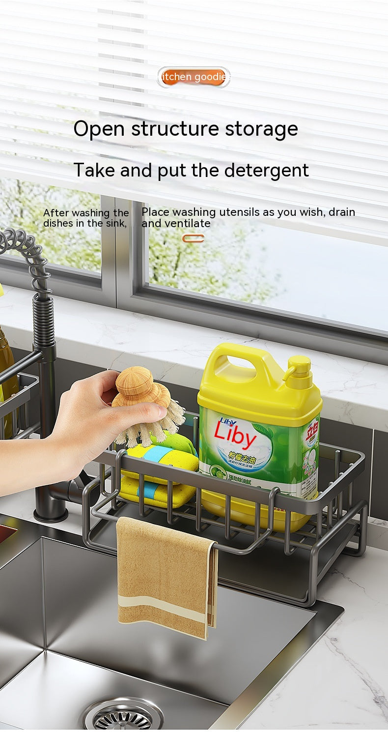 Multifunctional Kitchen Sink Drainage Basket Shelf - Black, Gray & White