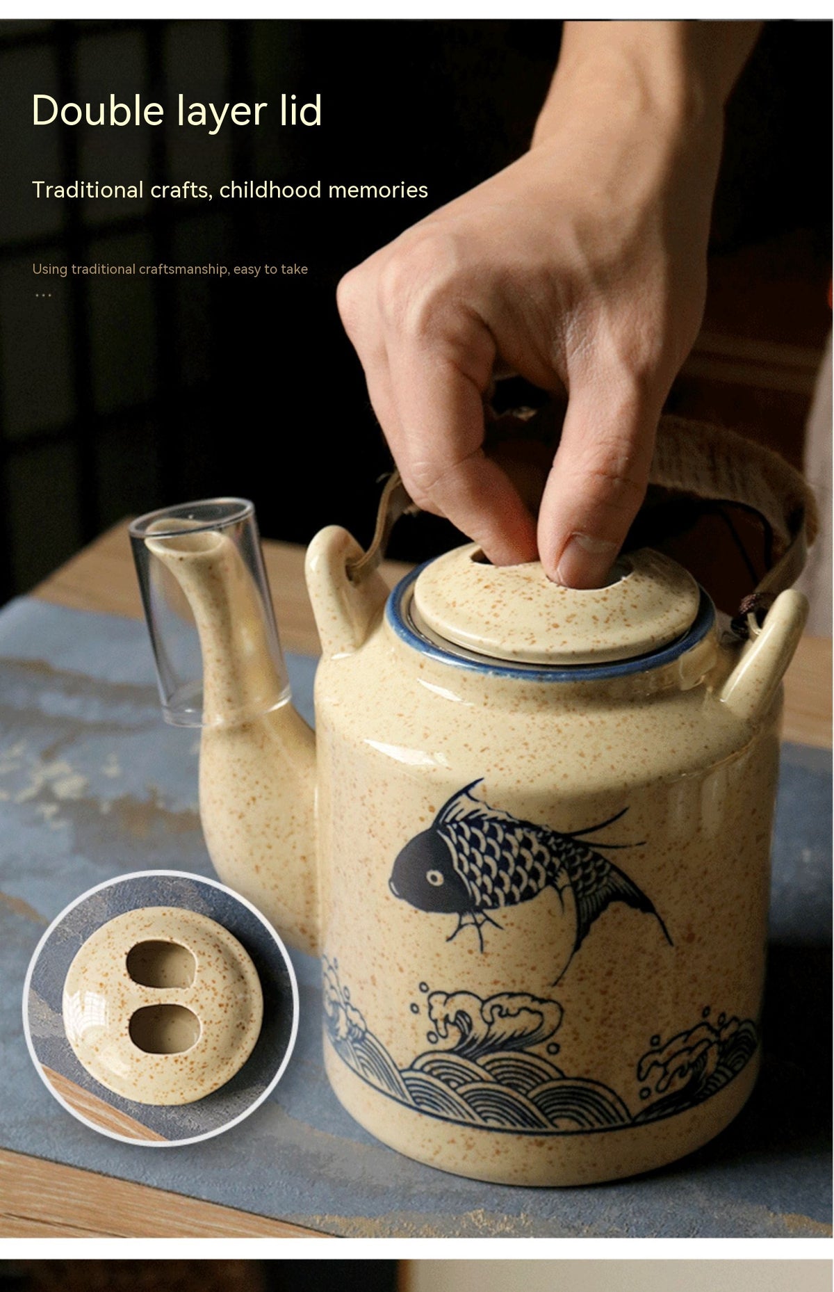 Large Ceramic Tea Pot Set - Retro Japanese Style Glacier Pattern