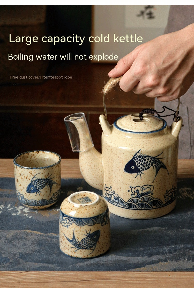 Large Ceramic Tea Pot Set - Retro Japanese Style Glacier Pattern