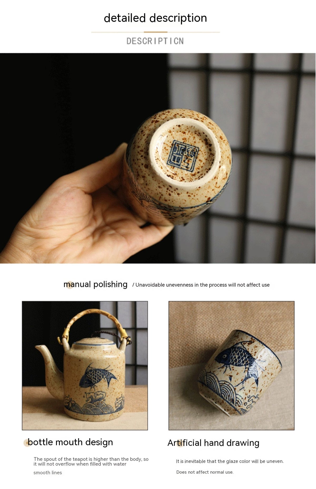 Large Ceramic Tea Pot Set - Retro Japanese Style Glacier Pattern