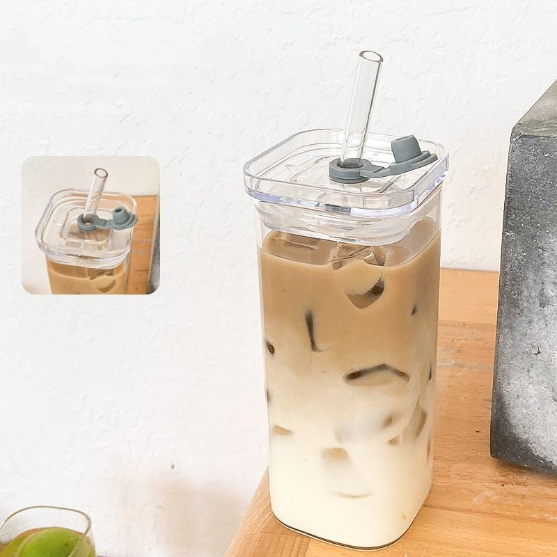 Large Capacity Glass Water Cup with Lid and Straw - Portable Drinkware