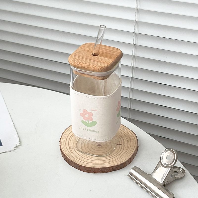 Large Capacity Glass Water Cup with Lid and Straw - Portable Drinkware