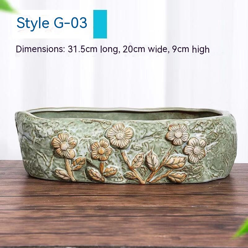 Large Ceramic Flower Pot with Shallow Mouth and Oval Rectangular Design for Home Garden