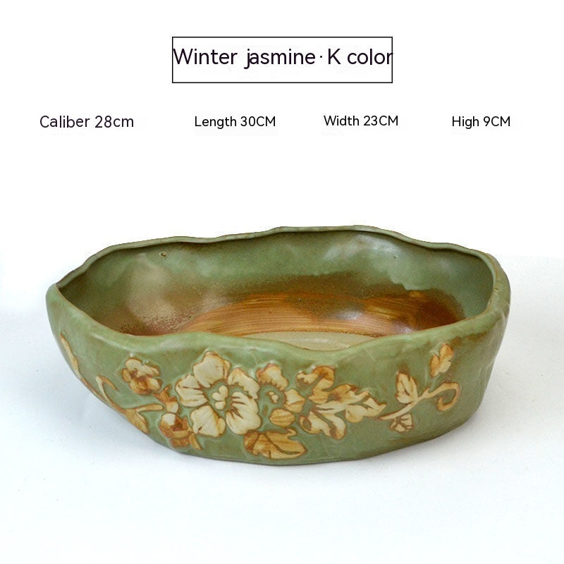 Large Ceramic Flower Pot with Shallow Mouth and Oval Rectangular Design for Home Garden