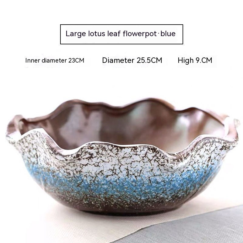 Large Ceramic Flower Pot with Shallow Mouth and Oval Rectangular Design for Home Garden