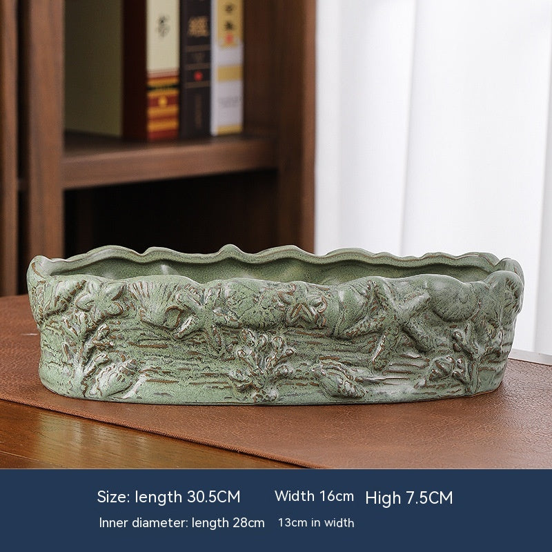 Large Ceramic Flower Pot with Shallow Mouth and Oval Rectangular Design for Home Garden
