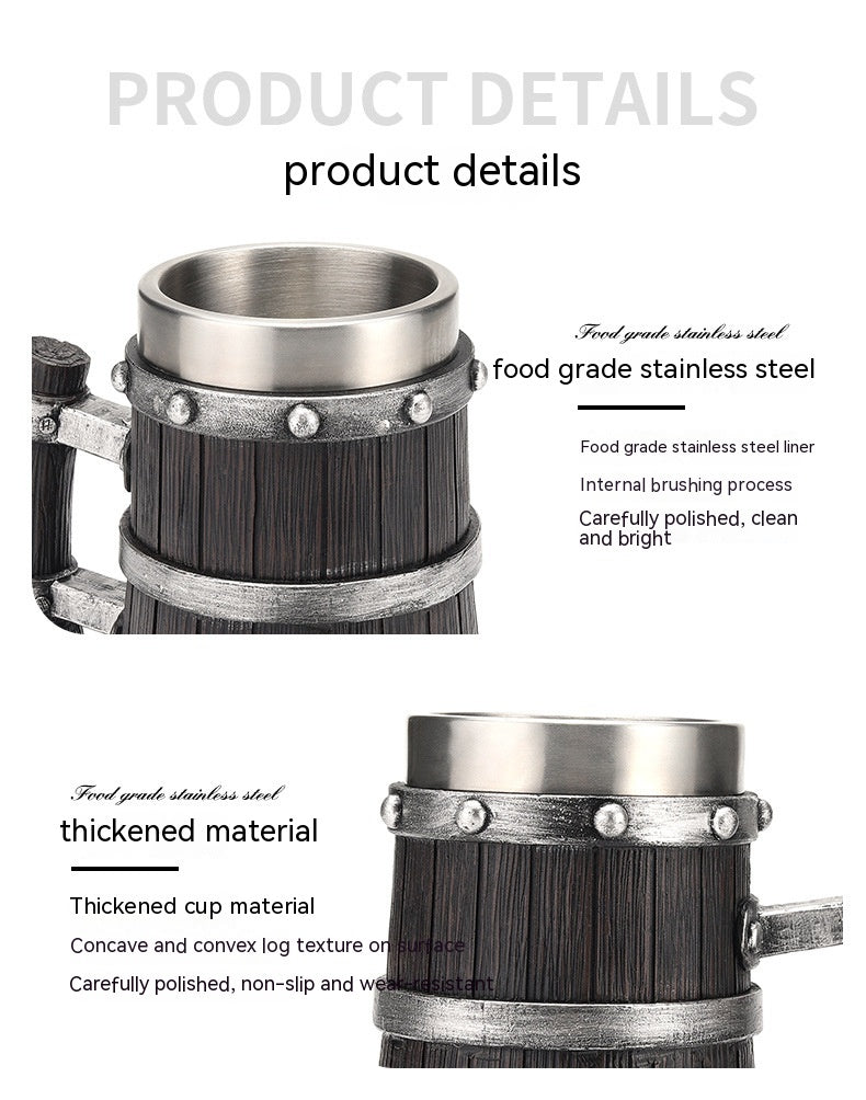 Large Capacity Beer Stein Mug with Handle - 600ML Stainless Steel Drinkware