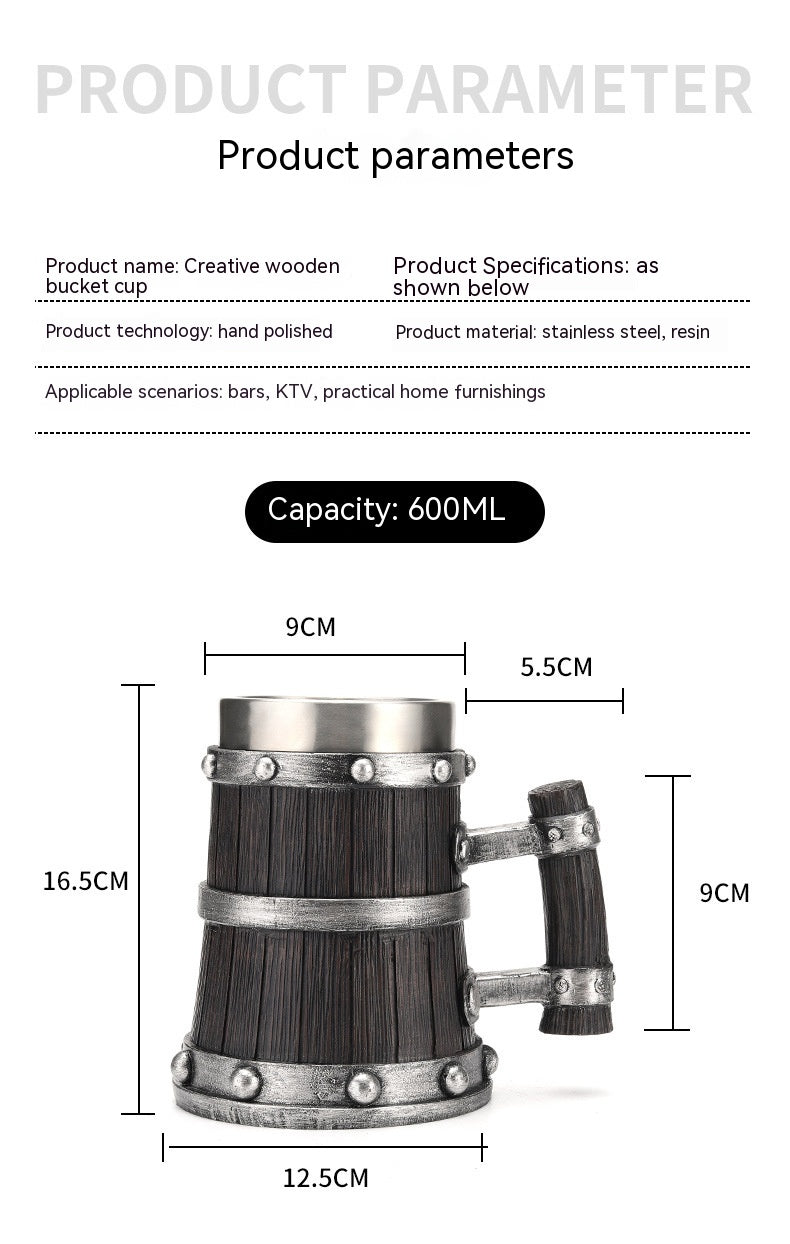 Large Capacity Beer Stein Mug with Handle - 600ML Stainless Steel Drinkware