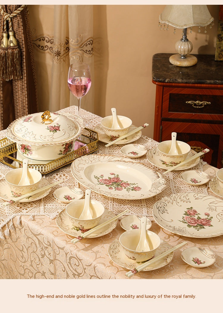 European-Style Ceramic Rice & Soup Bowls Set of 2 - Flower Pattern, Retro Kitchen Tableware