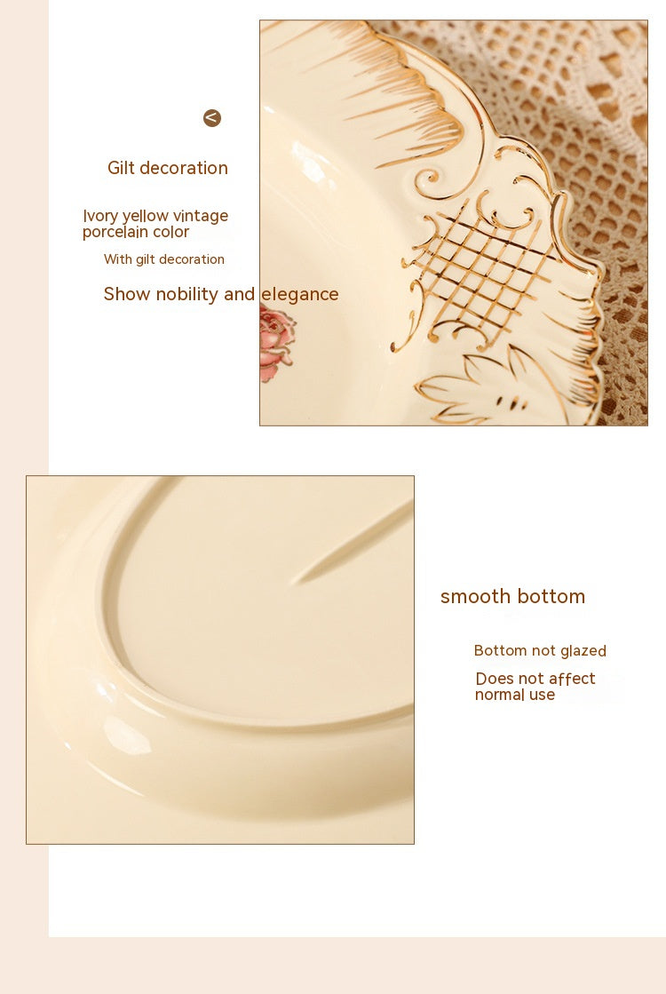 European-Style Ceramic Rice & Soup Bowls Set of 2 - Flower Pattern, Retro Kitchen Tableware