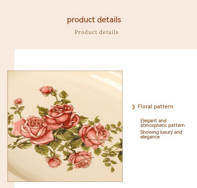 European-Style Ceramic Rice & Soup Bowls Set of 2 - Flower Pattern, Retro Kitchen Tableware