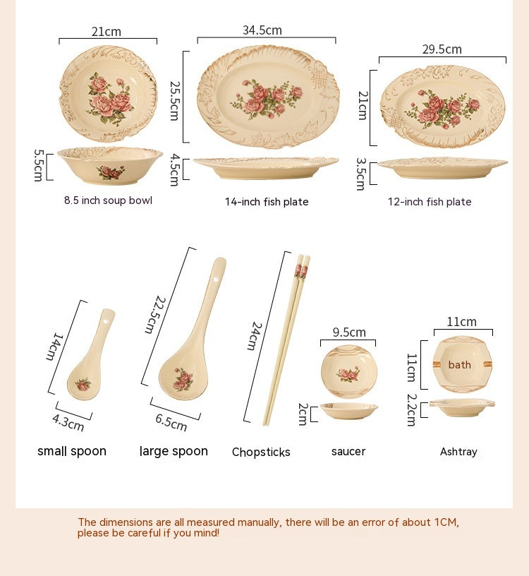 European-Style Ceramic Rice & Soup Bowls Set of 2 - Flower Pattern, Retro Kitchen Tableware