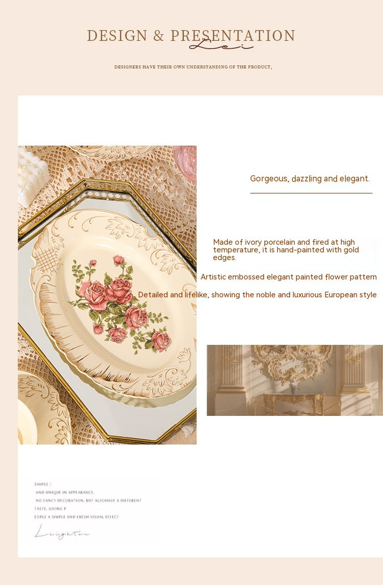 European-Style Ceramic Rice & Soup Bowls Set of 2 - Flower Pattern, Retro Kitchen Tableware