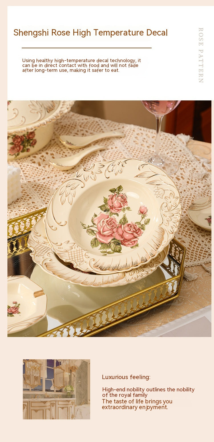 European-Style Ceramic Rice & Soup Bowls Set of 2 - Flower Pattern, Retro Kitchen Tableware
