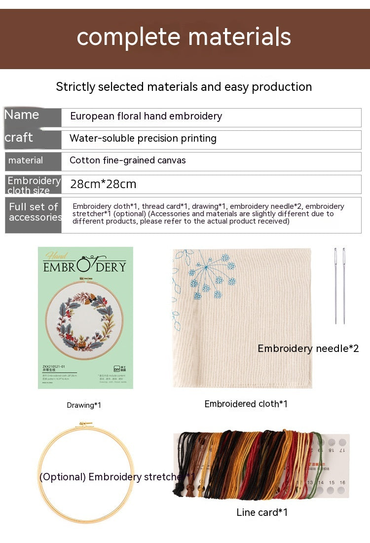 Embroidery Craft Kit with Patterns Thread Needle & Fabric - DIY Textile Art