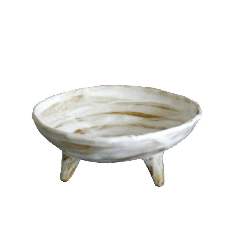 Stoneware Three-Legged Food Plate - Antique Ceramic Fruit Dish, Zen Dim Sum