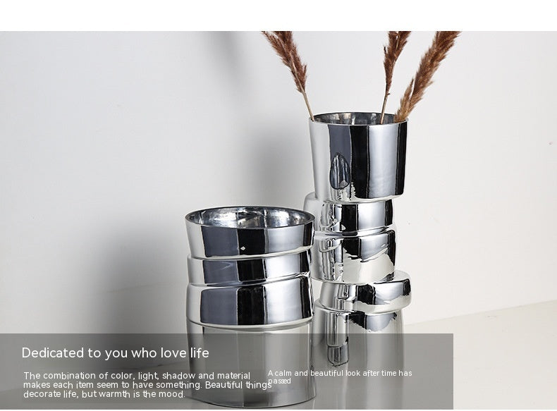 Electroplated Silver Glass Vase - Modern Home Decor for Living Room