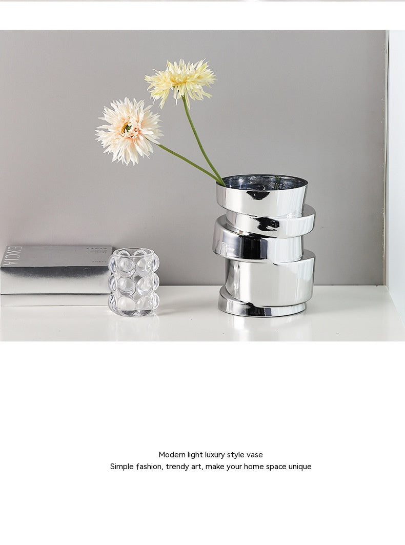 Electroplated Silver Glass Vase - Modern Home Decor for Living Room