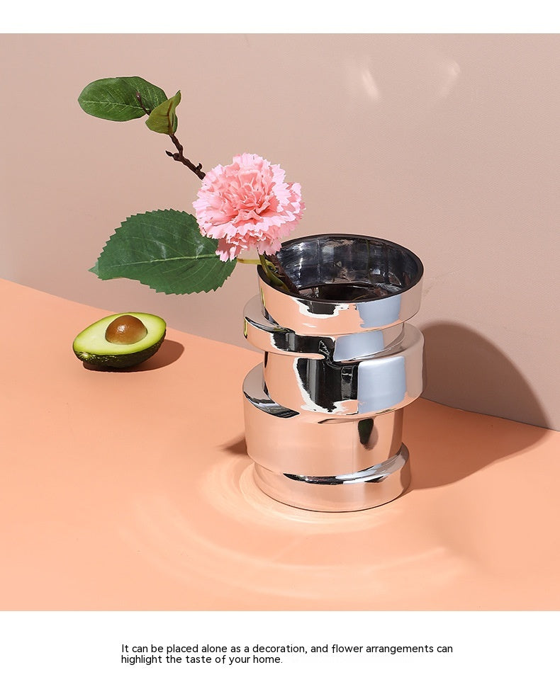 Electroplated Silver Glass Vase - Modern Home Decor for Living Room