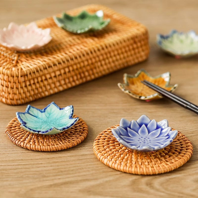 Ceramic Chopstick Shelf with Maple Leaf and Lotus Design - Kitchen Organizer